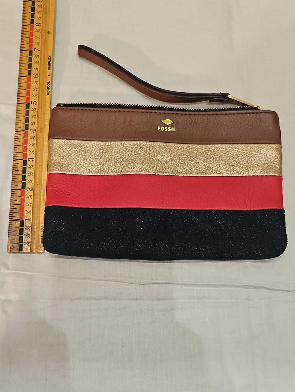Fossil Colorblock Wristlet in Brown, Gold, Red, Black